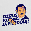 Biała koszulka marki Dziedzic Pruski nawiązująca do filmu Dzień Świra z postacią Adasia Miaułczyńskiego